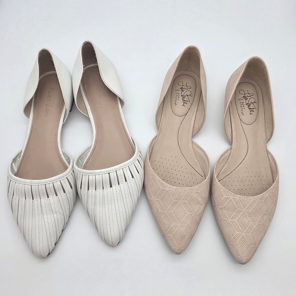 D 'Orsay Pointed Flats Bundle Women 8 Nude White Office Minimalist Neutral Shoes - Picture 8 of 14